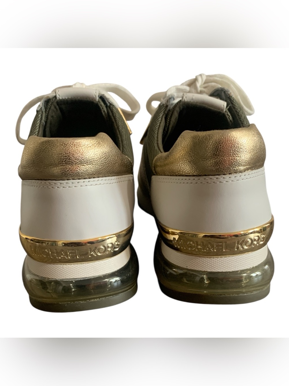 Michael Kors Cream/Olive Green and Gold Accent Mesh Low-Top Sneakers 8.5 - Picture 7 of 10